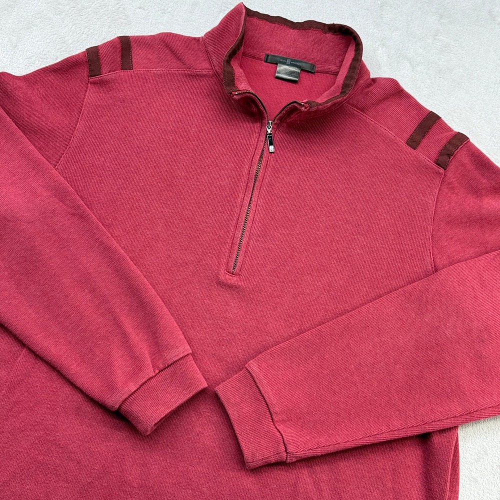 Vintage Tiger Woods Quarter Zip Pullover Men Large Red Cotton Stripe Golf Sunday